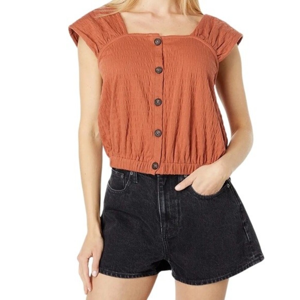 NWT Madewell Top Crinkle Knit Button-Front Blouse Desert Clay Women’s Size Small